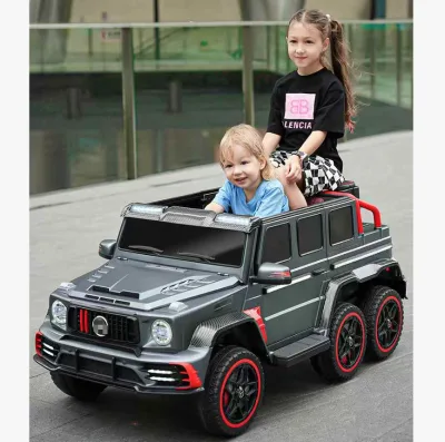 Electric 6-Wheel Remote Control Car for Kid's 3-6 Years Old Boys with Plastic Construction LED Lights Road Design Red Trim