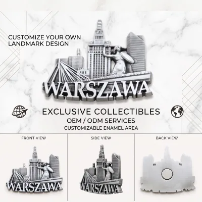 Warszawa Poland Tourism Souvenir Zinc Alloy Metal Customized Durable Folk Art Advertising Fridge Magnets