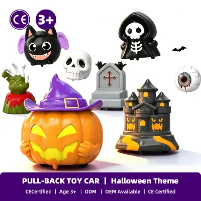 Becho Creative Halloween Rotating Mini Car Blind Box Liquid Durable Plastic Promotes Infant Cognitive Development Ages 0-4 Years