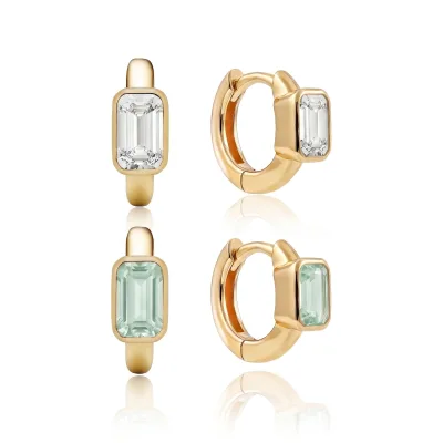 Custom Jewelry Stainless Steel Emerald Cut CZ Hoop Earrings Waterproof Hypoallergenic PVD Gold Plated Huggie Earrings