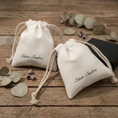 Wholesale LiangYou Brand Recyclable Customizable Size Wedding Party White Storage Twill Cotton Gift Packaging Drawstring Bags