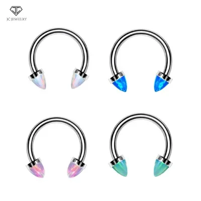 G23 Titanium Internally Threaded Spike Opal Horseshoe Ring Nose Cartilage Body Piercing