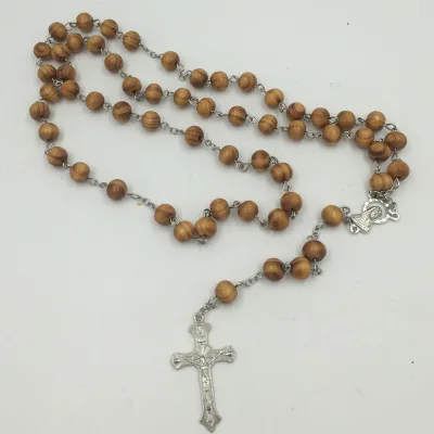 8mm Wooden Rosary Beads Virgin Mary Catholic Rosary Necklace Religious Prayer Jewelry
