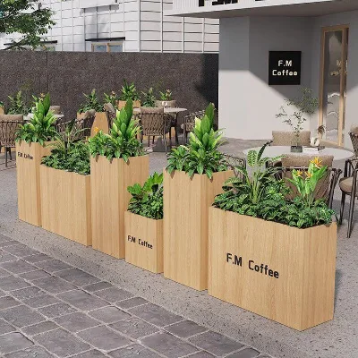 Wood Grain Paint Planter Box Combination Stainless Steel Flower Trough Custom Mall Indoor Restaurant Outdoor Divider Flower Pot