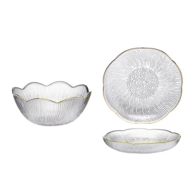 Simple Style Transparent Glass Auspicious Cloud Pattern Dinner Plate for Dessert