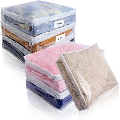 Plastic Clear 6 Pack White Zippered Clothes Storage Bags