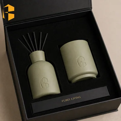 FUBEI LIVING Bulk Wholesale Matte Ceramic Candle Jar Reed Diffuser Set Custom Size Color Factory Direct Supply Candle Jars