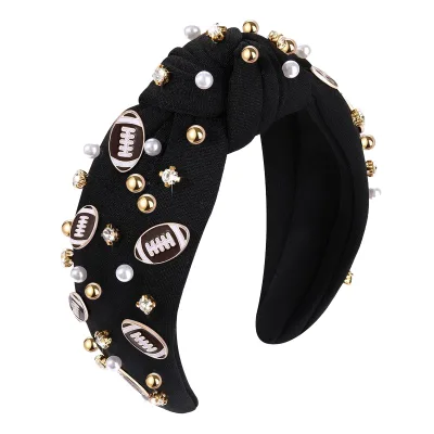 Fancy Day Fabric Wide Edge Pearl Headband Rhinestone Rugby Decorative Fashion High-end Hair Band Accessories