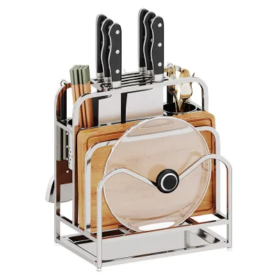 304 Stainless Steel Knife Rack Kitchen Multifunctional Storage Rack Chopping Board Chopsticks Knife Rack All in One