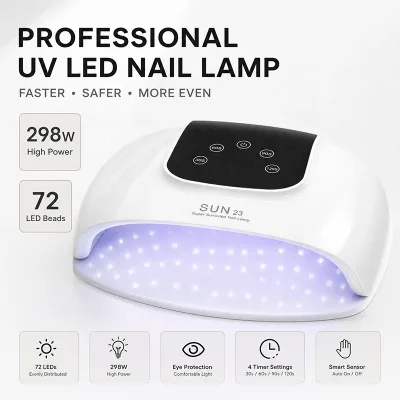 298W UV Nail Phototherapy Lamp 72 Multi-spectrum Beads Perfect for Gel Polish, Poly Gel, Builder Gel, Acrylic Nails