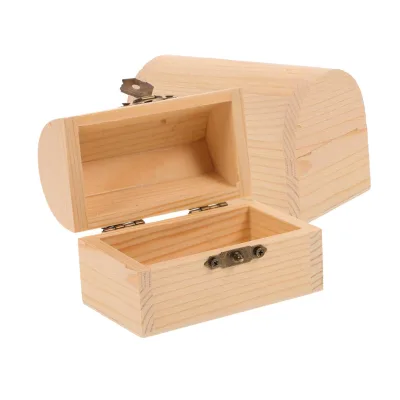 Hinged Lid Design Diy Unfinished Wood Treasure Chest Wooden Jewelry Box Handmade Lockable Wooden Box With Lock