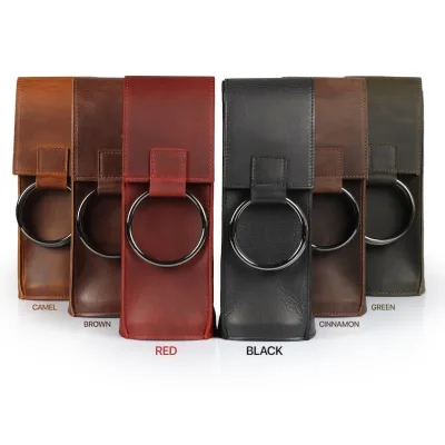 Hand Crafted Wine Accessories Bottle Holder Christmas Grain Leather Wine Tote Carrier Bottle Pouch Bag Leather