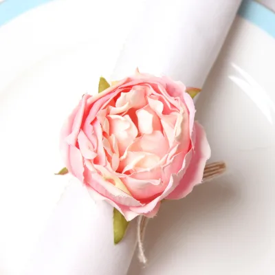 Wholesale Luxury Pink Rose Napkin Ring New Plastic Metal Table Decorative Napkin Buckle for Hotels Valentine's Day Dinner