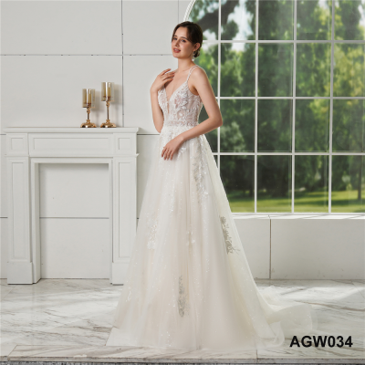 Romantic White Lace Sheath Wedding Dress Embroidery Appliques Shiny Ball Gown Bride Dress for Wedding Occasion