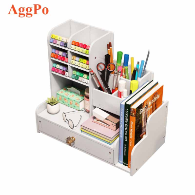 Oblique Insertion Stationery Storage Box - Office Desk Organizer with Drawer - for Desk Stationery Storage Pen Holder