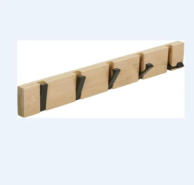 Coat Hook Wall Modern Bamboo Coat Rack Wooden Foldable With 5 Movable Hooks for Jackets, Scarves, Handbags