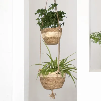 YULIN JIAFU Hanging Planter Basket Indoor Outdoor,Natural Seagrass Flower Plant Pots, Beige