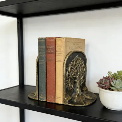 Home Decor Gift Antique Bronze Tree of Life Cast Iron Bookends for Shelves, Bookcase,Desktop Shelf Decor