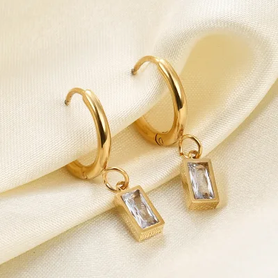 EH410 European American New 5MM Retro Simple Smooth 18K Gold Stainless Steel Inlaid Zircon Dorp Ear Cuff Earrings Jewelry