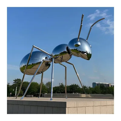 Outdoor Lawn Park Metal Simulation Insect Statue Decoration Stainless Steel Mirror Large Ant Sculpture
