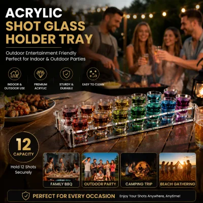 Premium Acrylic Shot Glasses Holder Rack & Cup Rack Eco-Friendly Serving Tray for Bar Party Home