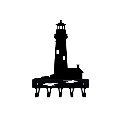 Wholesale Single Tier Laser Cut Metal Lron Lighthouse Black Bracket for Door Entrance Kitchen Bathroom Living Room Key Hooks