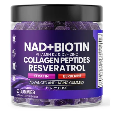 Wholesale OEM Natural NAD+ Biotin Collagen Gummy 60 for Energy Adults Immune Support Vitamin Gummies