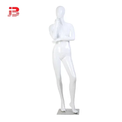 Glossy White Egg Head Female Mannequin with Metal Base Call and Rot Heel Chrome