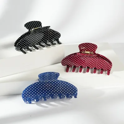 French Vintage Acetate Delicate Polka Dot Hair Claw Clip for Daily Use-Updo & Back of the Head Large Shark Design