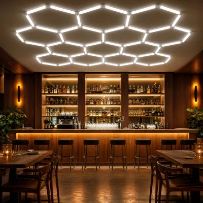 Hexagonal LED Ceiling Light for Garages Car Detailing Studios Auto Repair Shops Warehouses Honeycomb Modular Lamp High CRI 90