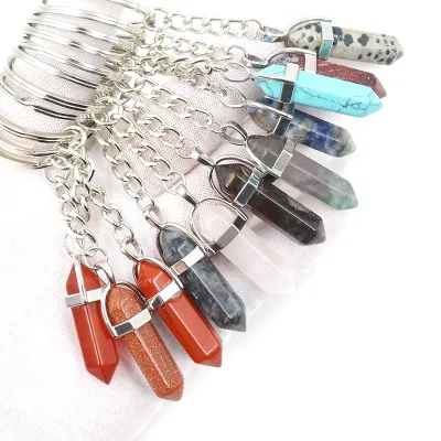 Custom Natural Healing Crystal Key Chains Crystal Point Gemstone Mixed Quartz Crystal Keychain for Gift