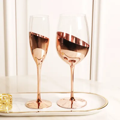 Luxury Custom Logo Half-plated Electroplated Crystal Glass Wine Glass Rose Gold Modern Simple Design CN