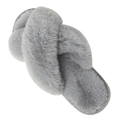 Cross-border for Winter Plush Cross-strap Round Head Breathable for Indoor Warm Furry Women's High Low Big Rabbit Fur