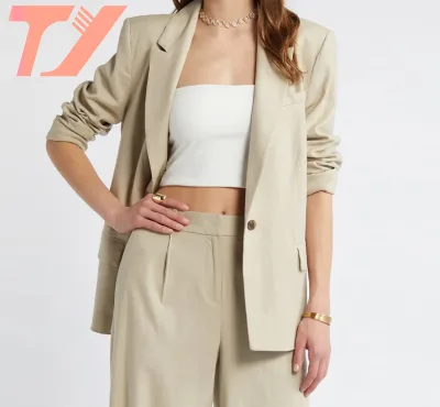 TUOYI Custom Ladies Casual Elegant Blend Linen Suits Jacket for Women