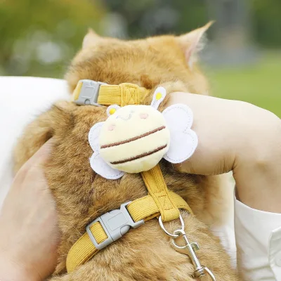 Bumblebee Cat Leash Figure-8 Design Polyester Prevent Escape Outdoor Walking Rope Trendy Adjustable Harness