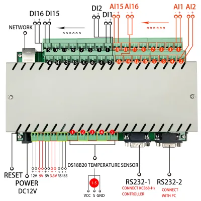 16 Analog Ai Digital Di Acquisition Board Module100 Rs485 Power Meter 5 Temperature Ds18b20 Detection for DIY Development