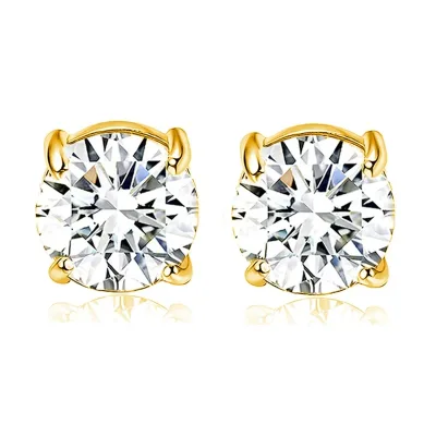 14K Gold Plated Cubic Zirconia Stud Earrings for Women Trendy Round Square Triangle Simulated Diamond Halo Stud Earring for Men