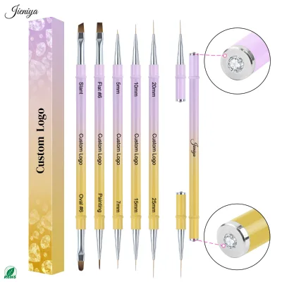 Custom Logo Professional Gradient Metal Handle Flat Oval Nail Gel Brush Set Double Head Acrylic Design DIY Tools