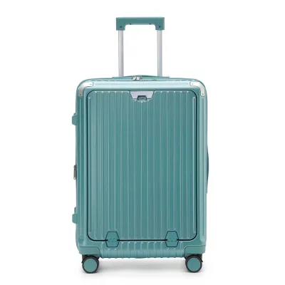 High Quality Customized Logo USB Port Spinner Suitcase Luxury PC Travel Luggage Front Open Multi-Function Laptop Compartment
