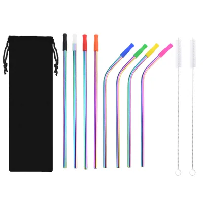 Wholesale Custom Logo Eco-Friendly Reusable 304 Stainless Steel Gold Drinking Straws Set for Bars & Restaurants