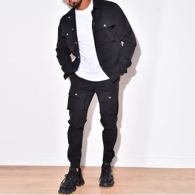 Private Label Men Jacket and Sweatpants Set Spring Autumn Tracksuit 2 Piece Set Solid Color Streetwear Casual Set