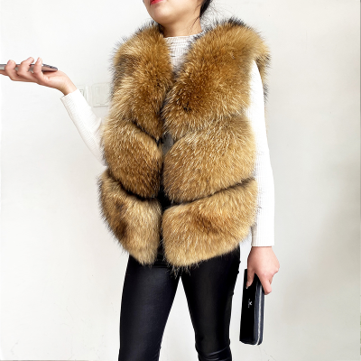 High Quality Winter Warm Thick Cropped Coats Women Raccoon Real Fur Vest