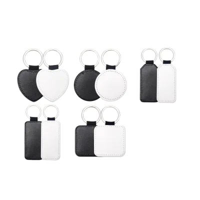 Promotional Gift Custom Logo Blank White&Black Leather Keychain DIY Key Ring