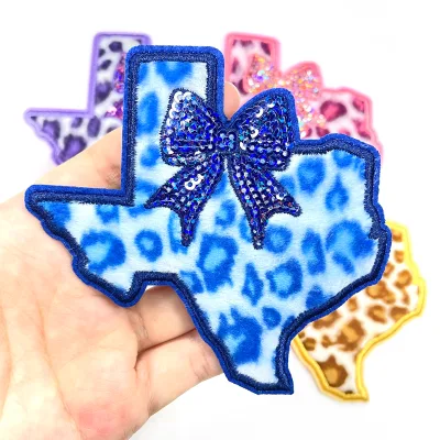 Multi-Color Texas Style Leopard Embroidery Patches with Sparkling Bows for DIY Fashion & Craft Projects