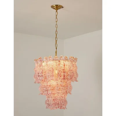 Nordic French Designer Modern Luxury Pink Handmade Glass Dining Table Home Chandelier Light Apartment Hotel Villa Island