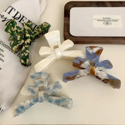 Custom New Style Bow Hair Claw Acetate Women Hair Claws Large Multicolour Hollow Bow Hair Claw Clip