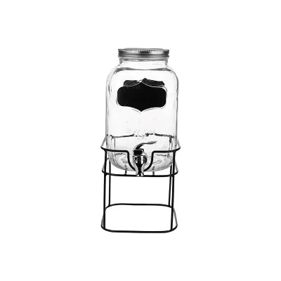 Wholesale Glass Dispenser Custom Cheap 4L square Bottom Glass Drinking Water Dispenser Tap with Iron Stand for Brazil Market