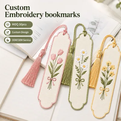 Customized Handmade Floral Embroidery Bookmarks Elegant Fabric Book Marker with Tassel for Book Lovers Gift Personalized