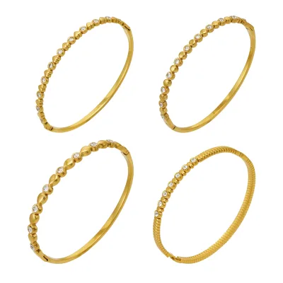 Hypoallergenic Stainless Steel 18k Gold Plated Heart Pendant Bangle for Women