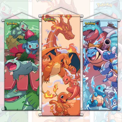 Wholesale 70*28cm Pokemoned Pikachu Gengar Wall Scroll Poster Cloth Hanging Variations Game Posters